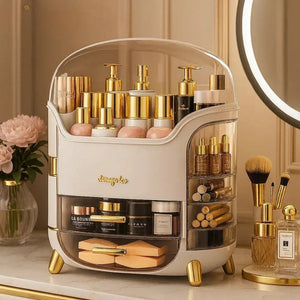 Luxury Rotating Vanity Organizer, Makeup Organizer Storage Box With Drawers, Large Capacity Cosmetic Organizer