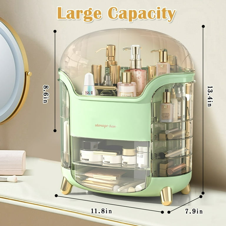 Luxury Rotating Vanity Organizer, Makeup Organizer Storage Box With Drawers, Large Capacity Cosmetic Organizer