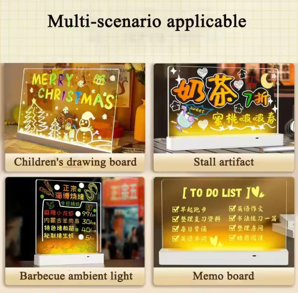LED Note Board With Night Light, Acrylic Note Board Lamp, LED Eraseable Drawing Board